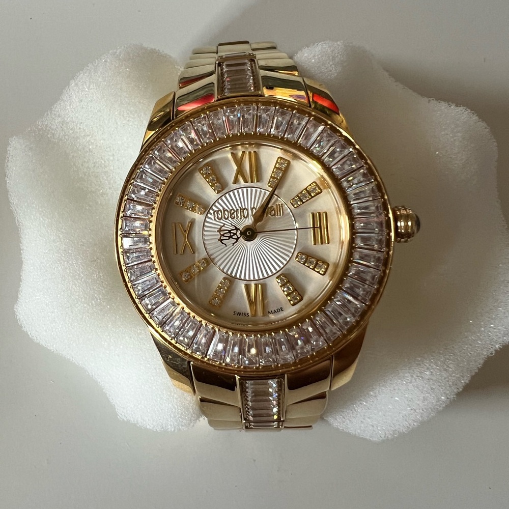 Roberto Cavalli Gold Crystal Watch